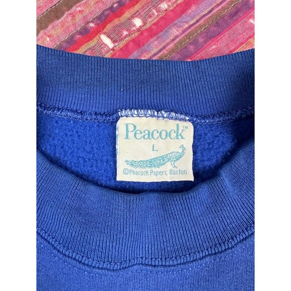 Vtg Oy To The World Sz Large Peacock Papers Pullover Unisex Holiday Sweatshirt - Picture 3 of 9